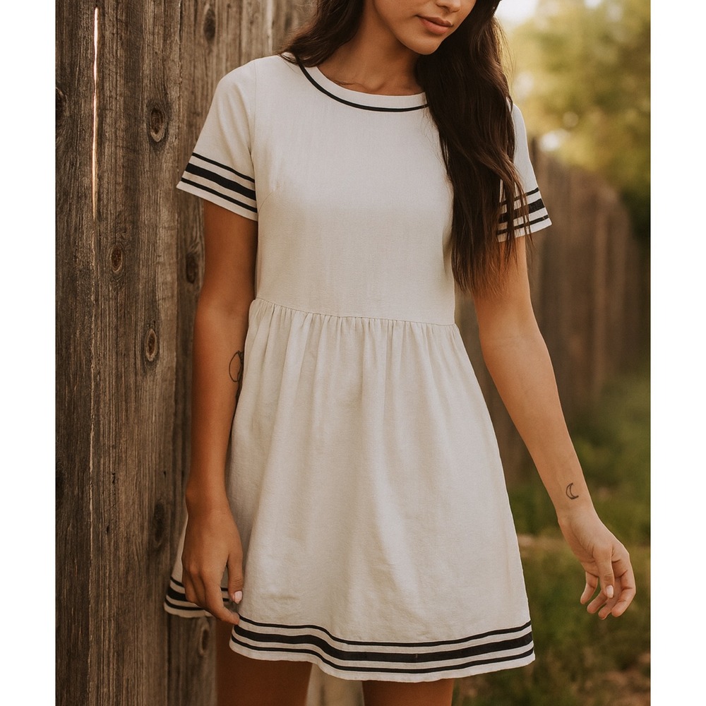 Piper & Scoot Womens sz XS White Striped Fit Flare Midi Dress Nautical Preppy